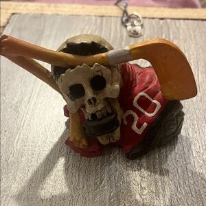 Hockey Skull Ceramic Art Piece - Red and Orange